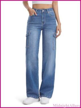 Tall Cargo Jeans Straight Wide Leg Stretch Denim Pants 32 34 36 Inseam